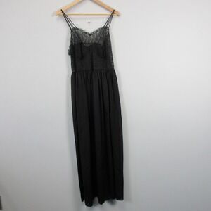 VTG Nylon Lingerie Blanch Maxi Dress Black Lace Trim Slip Gown M S Sheer 188
